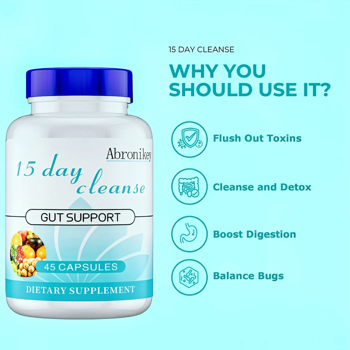 Abronikey 15 Day Purification - Intestinal And Colon Support Caffeine Free 1 Advanced Formula Containing Senna Leaves,rat Plum Skin, And Psyllium Husks GMO Capsules Healthcare Supplement Hoki Sale