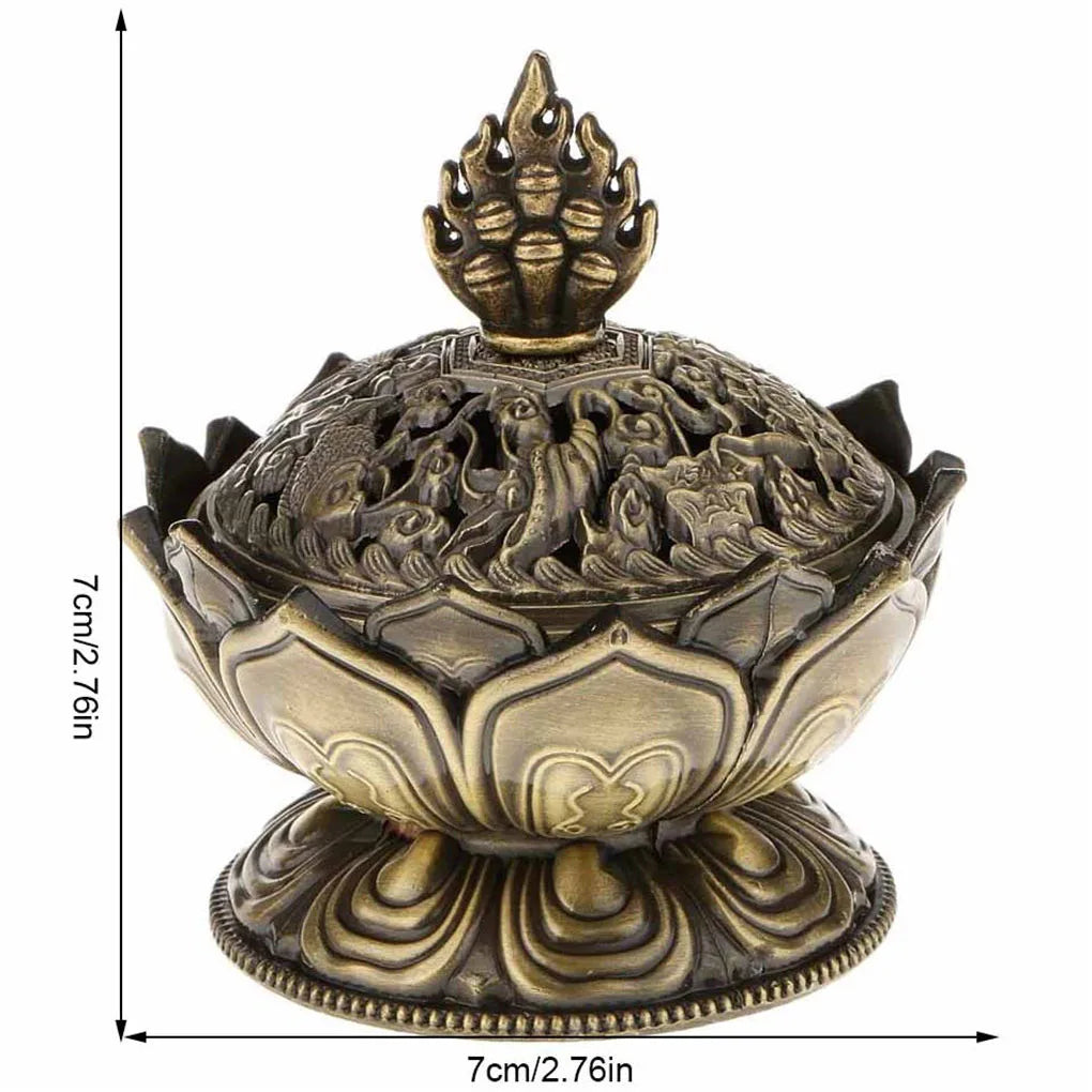 Alloy Incense Burner Classical Buddhist Flower Handmade Censer Bronze Wear-resistant Aroma Stove Adorn for Yoga Studios