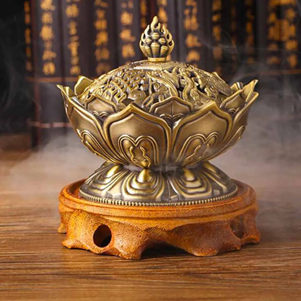 Alloy Incense Burner Classical Buddhist Flower Handmade Censer Bronze Wear-resistant Aroma Stove Adorn for Yoga Studios