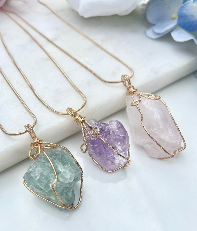 Natural Gemstone Necklace Chakra Stone Pendant Energy Healing Crystal