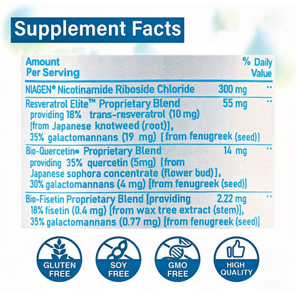 Abronikey NAD Cell Regenerator And Resveratrol Elite - Nads Niacinamide Riboside Supplement - With Trans- Resveratrol, Quercetin - Energy,Focus- 90 Capsule Dietary