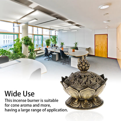 Alloy Incense Burner Classical Buddhist Flower Handmade Censer Bronze Wear-resistant Aroma Stove Adorn for Yoga Studios
