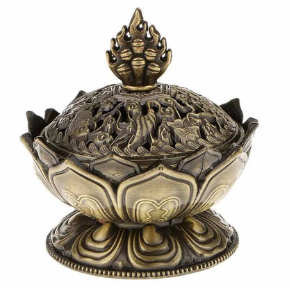 Alloy Incense Burner Classical Buddhist Flower Handmade Censer Bronze Wear-resistant Aroma Stove Adorn for Yoga Studios