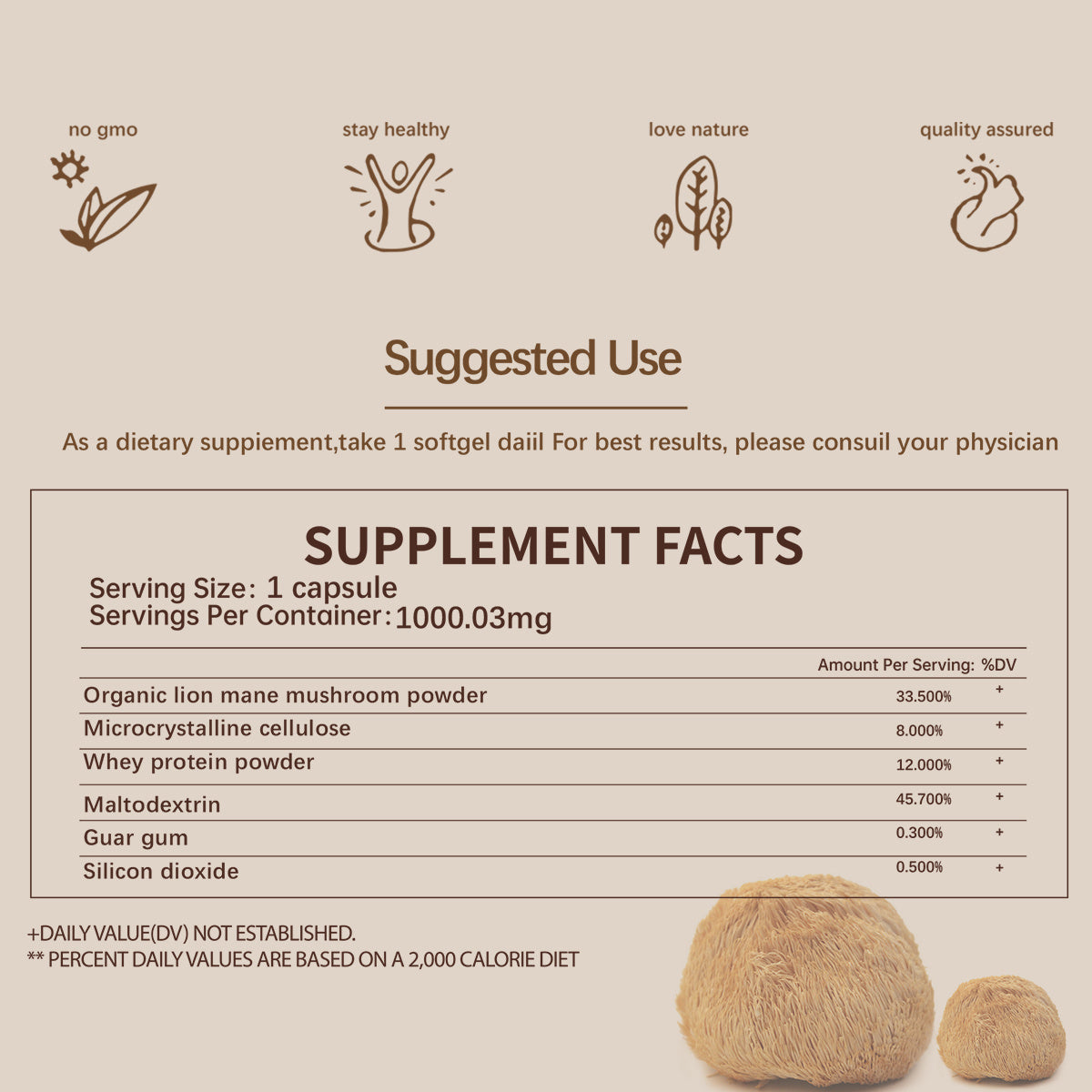 Food Health Organic Lion Bristle Mushroom Powder