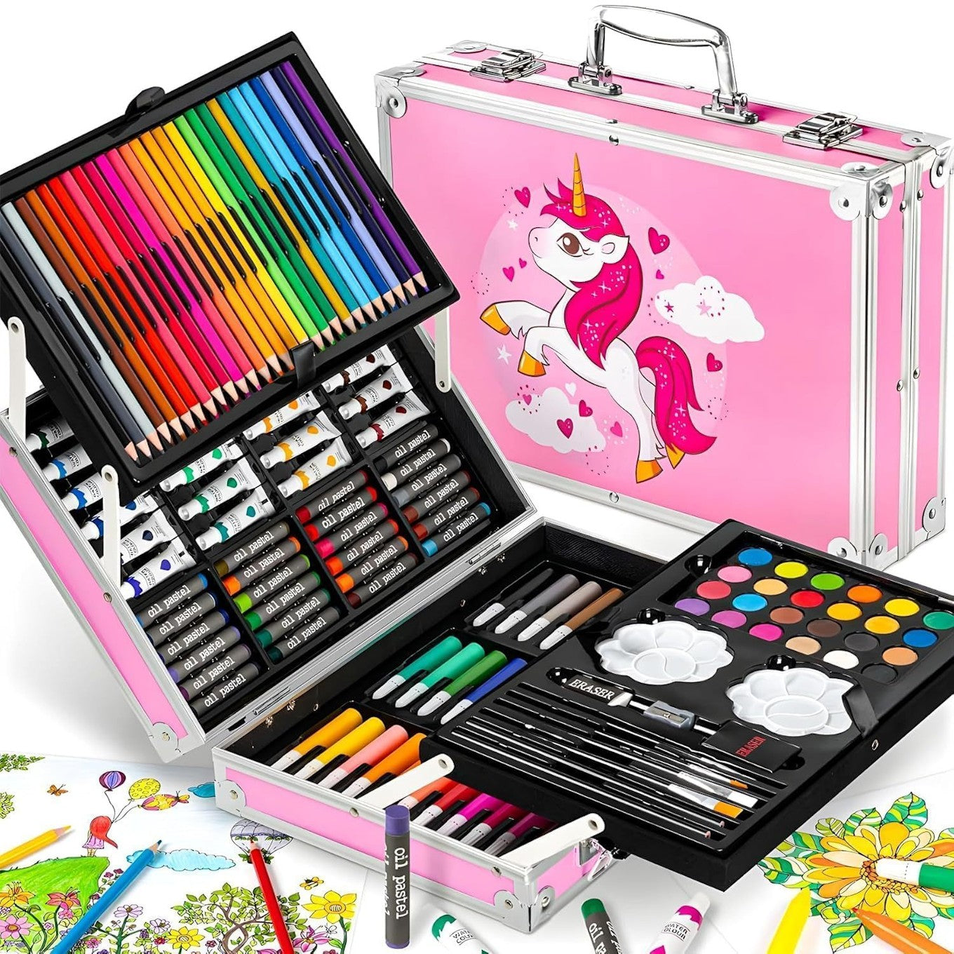 145 Pieces Pink Unicorn Art Set For Kids Drawing