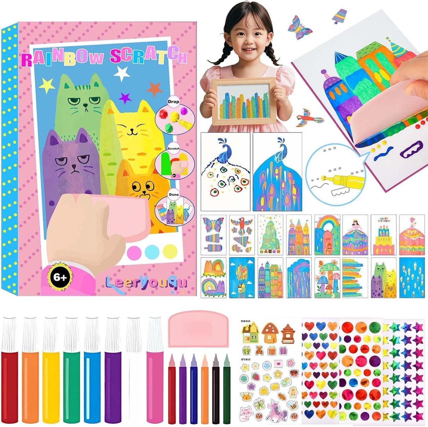 Rainbow Scratch Magic Dot Painting Art Kit for Kids